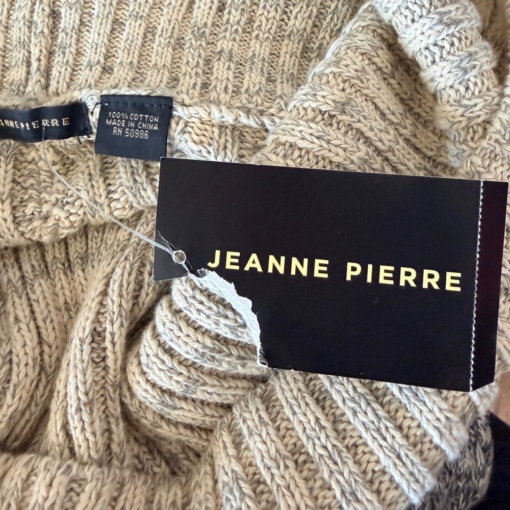 NEW WITH TAGS Jeanne Pierre Colorblock Cable Knit Cowl Neck Tunic Fisherman Sz S - Picture 6 of 7